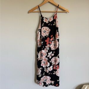 Roxy Black and Pink Floral Midi Dress